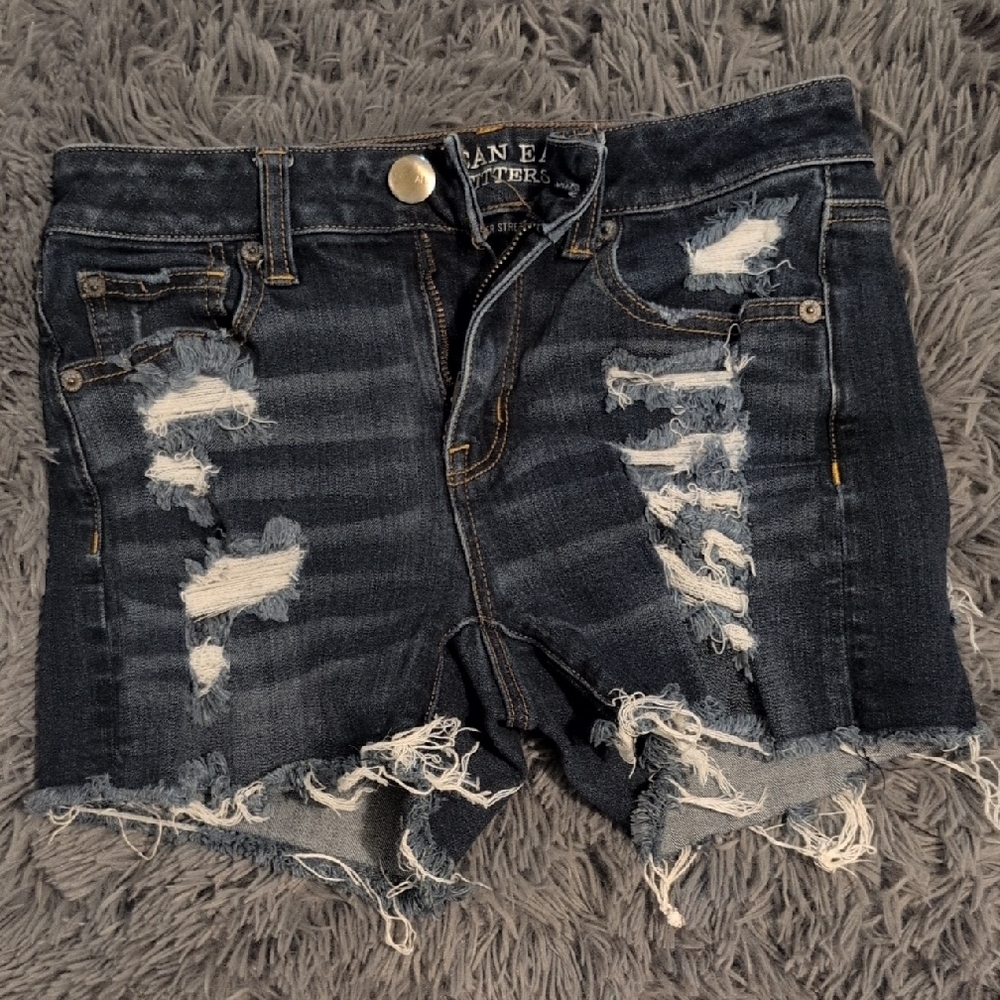 American Eagle Outfitters Dark Blue Ripped Jean Shorts